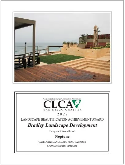 2022 CLCA San Diego Chapter award certificate — Neptune, Renovation