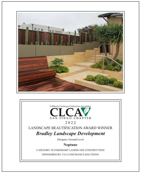 2022 CLCA San Diego Chapter award certificate — Neptune, WaterSmart Landscape
